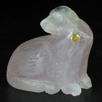 KG-006 Hand caved pink Rose Quartz in Rabbit shape cute Animal gem Gemstone Statue with 2 genuine Citrines Inlaid in The Eyes